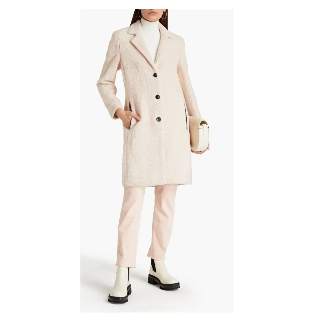 DKNY Overcoat Womens Medium Pink Chevron Notched Lapel Coat